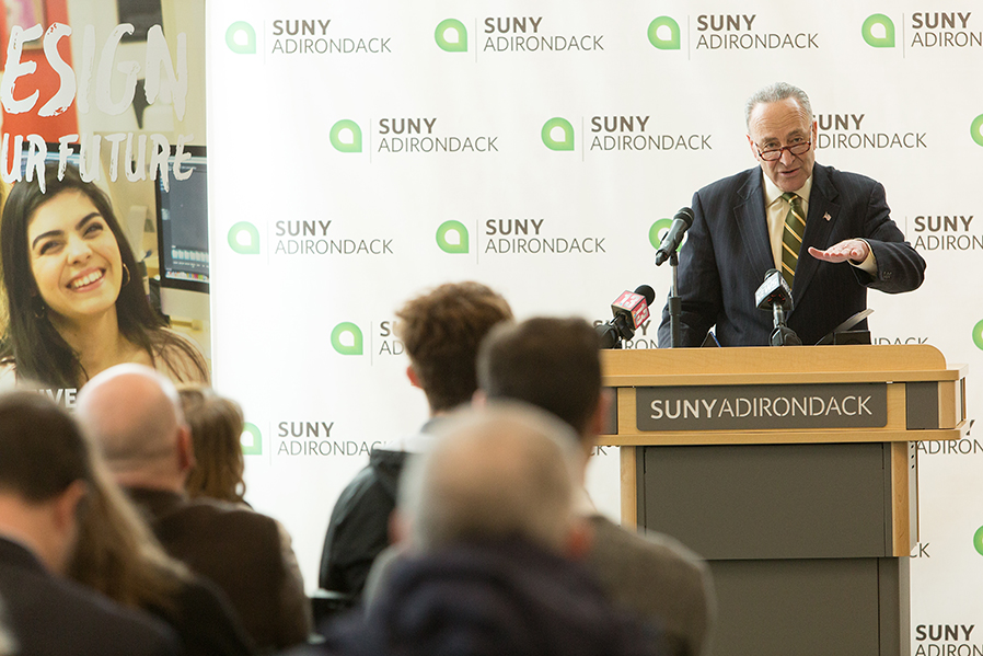 U.S. Sen. Charles Schumer made a public appearance at SUNY Adirondack on Feb. 19 to talk about the college’s computer security-related programs.