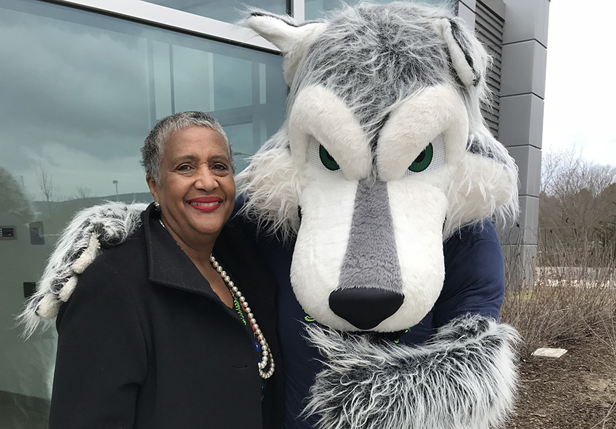 SUNY Trustee Eunice Lewin from Buffalo paid a visit to our campus on April 13 and took time out to pose with Eddy Rondack. Trustee Lewin had many positive comments about her meeting with some of our students and experienced the campus in full action by touring on open house day.