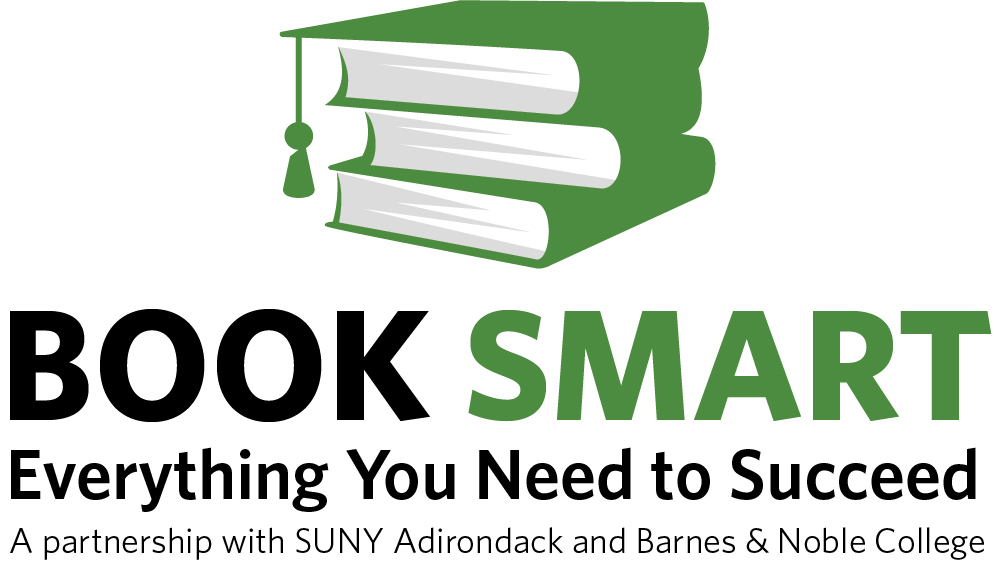 Book Smart logo, stack of books with the words book smart