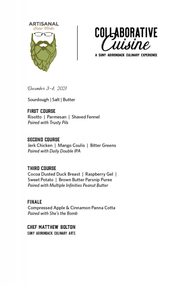 Artisanal Brewworks Collaborative Cuisine menu