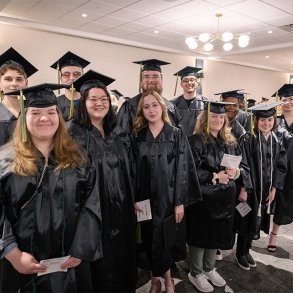 Students in graduation gowns