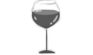 A drawing of a wine glass half-full