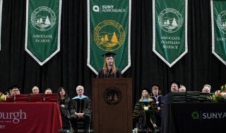 SUNY Adirondack 2019 graduate Kelsey O'Driscoll delivers the commencement speech.
