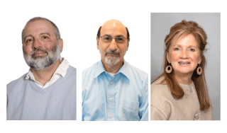 From left, Naftali Rottenstreich, Ph.D., professor of English; Michael Sauro, adjunct instructor; and Patti Jo Tennyson are the 2026 Chancellor's Award winners.