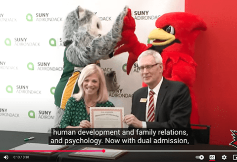 SUNY Adirondack and SUNY Plattsburgh presidents sign a dual acceptance agreement