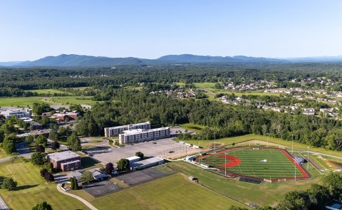 SUNY Adirondack is seen from a helicopter