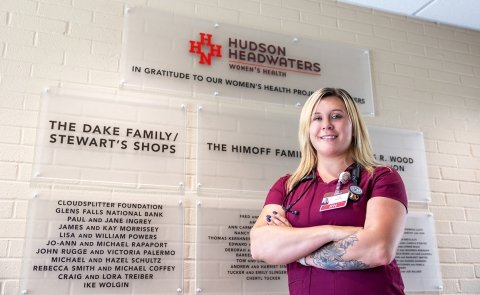 SUNY Adirondack alumna Logan Hayes is seen at Hudson Headwaters Health Network, where she is a nurse.