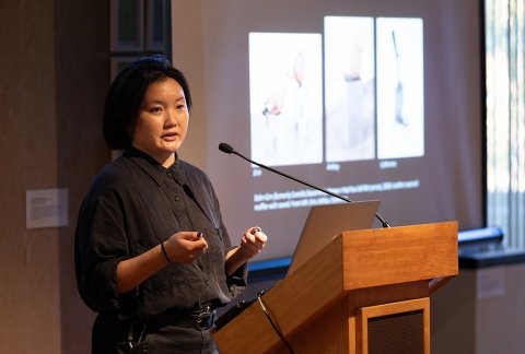 Art historian Amy Kahng spoke in the Visual Arts Gallery.