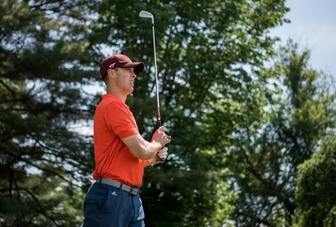 A golfer looks after his shot in the 2018 tournament